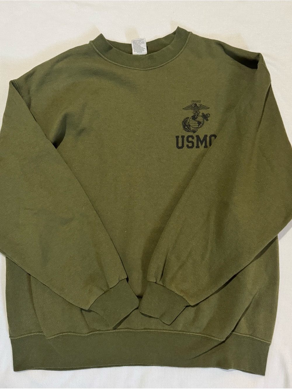 Vintage USMC Marine Corps Sweatshirt Green Made In USA Size L Crew Neck Men’s